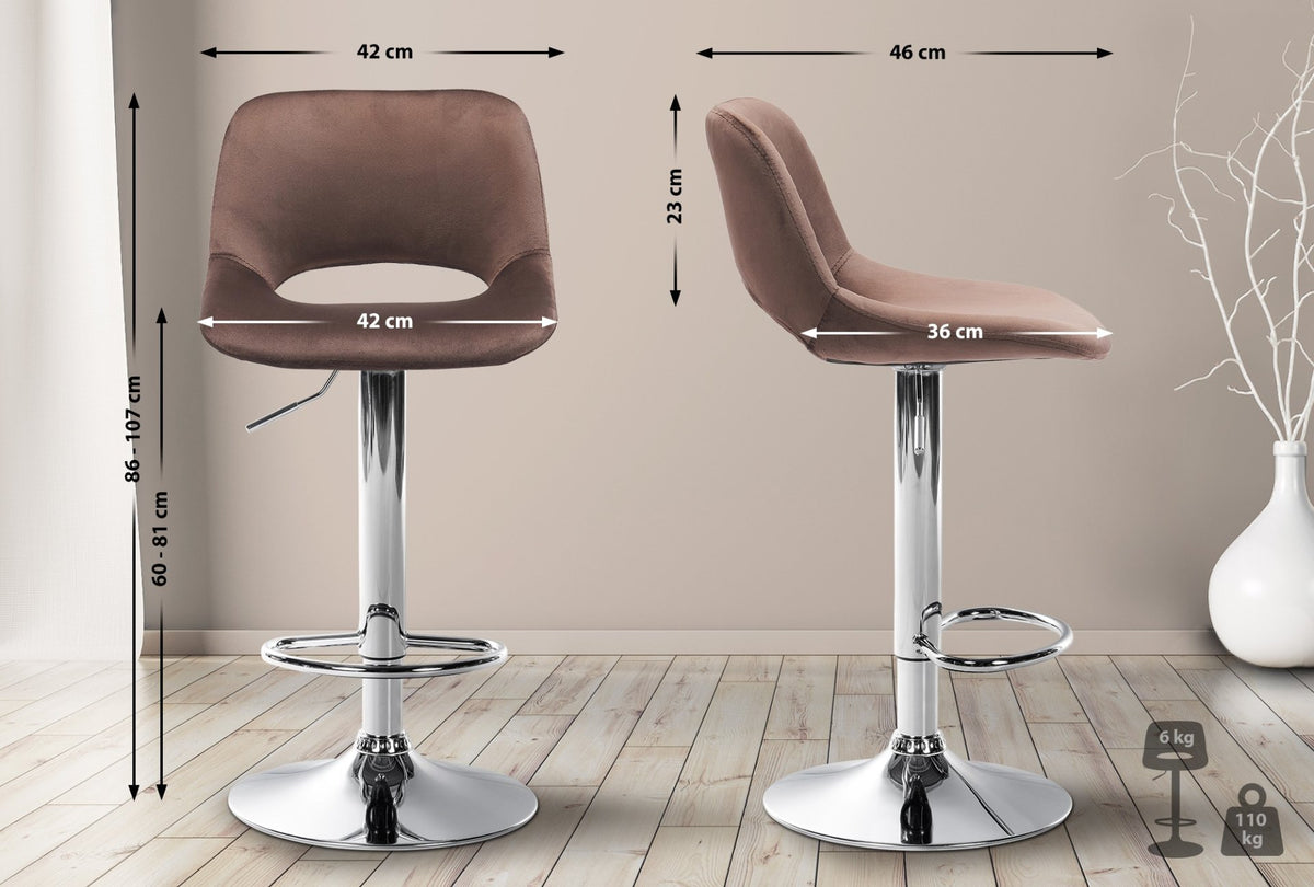 Barkruk Camden fluweel bruin,Metaal in chroomoptiek braun