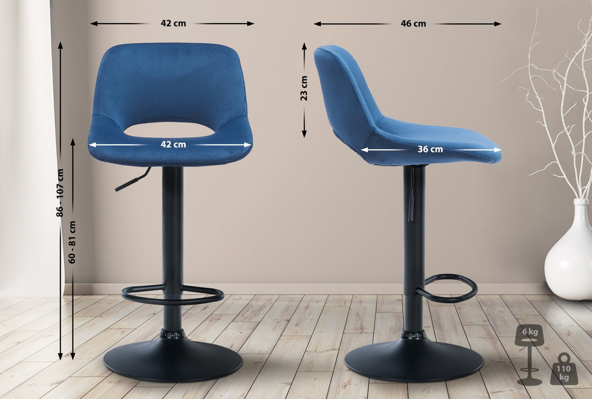 Barkruk Camden fluweel blauw,Metaal mat zwart blau