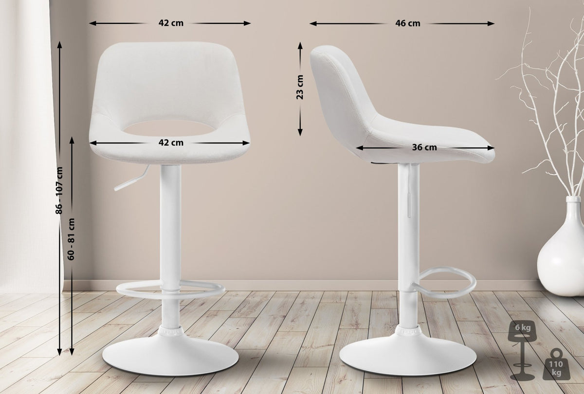 Barkruk Camden fluweel creme,Metaal mat wit creme