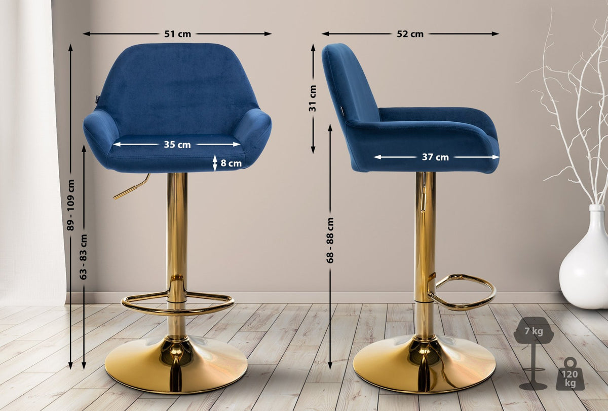 Barkruk Braga goud fluweel blauw blau