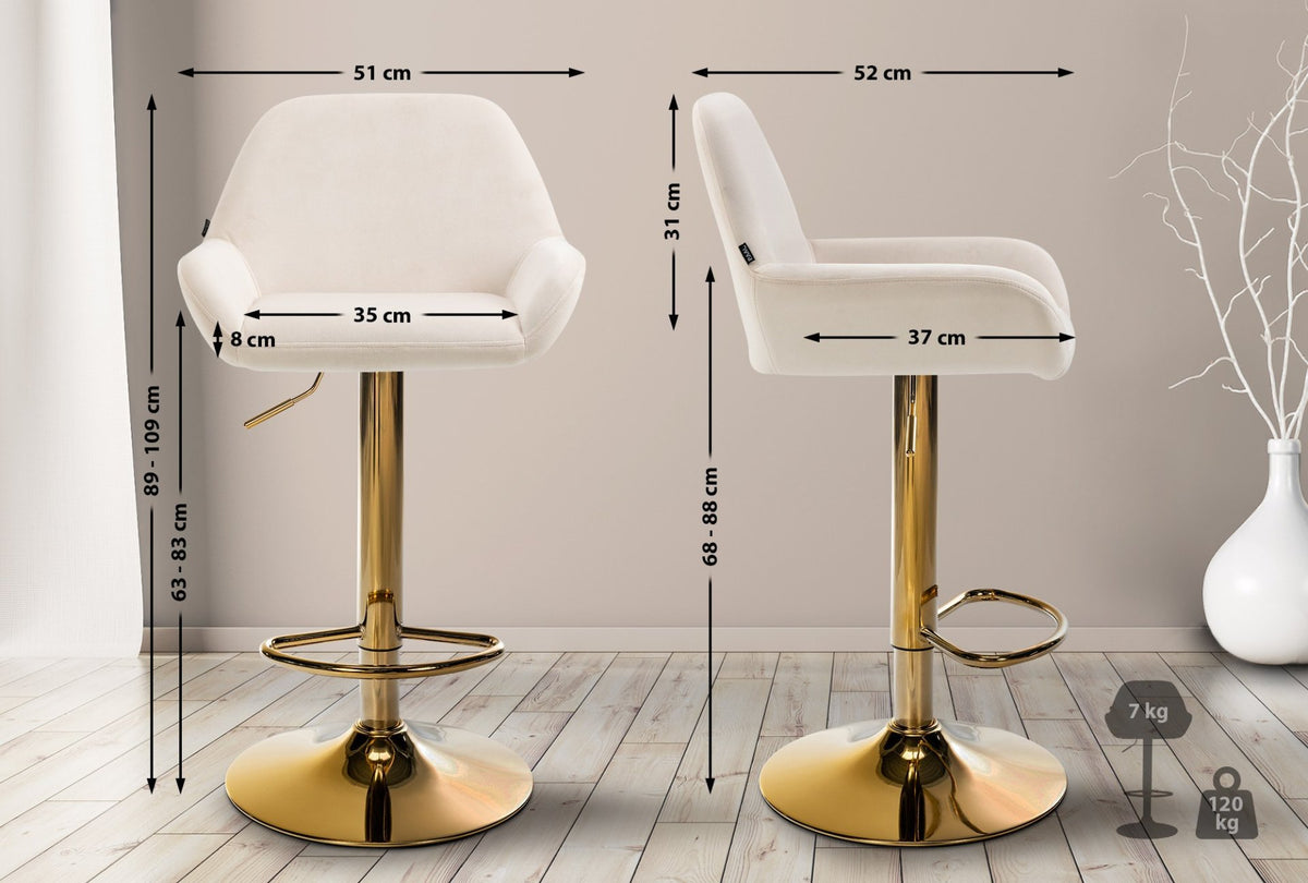 Barkruk Braga goud fluweel creme creme