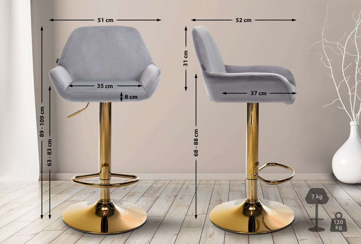 Set van 2 barkrukken Braga goud fluweel grijs grau