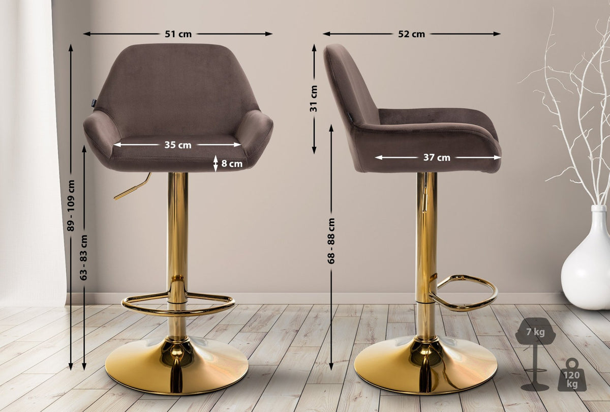 Set van 2 barkrukken Braga goud fluweel bruin braun
