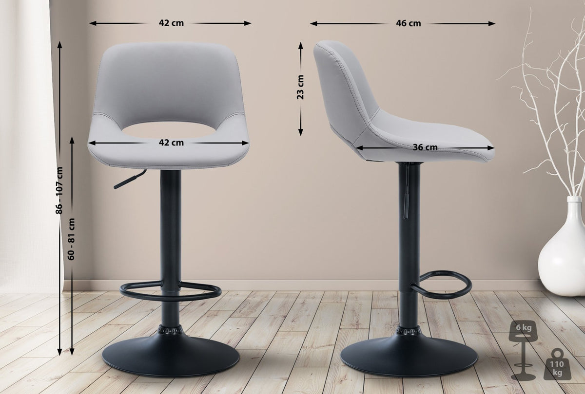 Set van 2 barkrukken Camden kunstleer grijs,Metaal mat zwart grau
