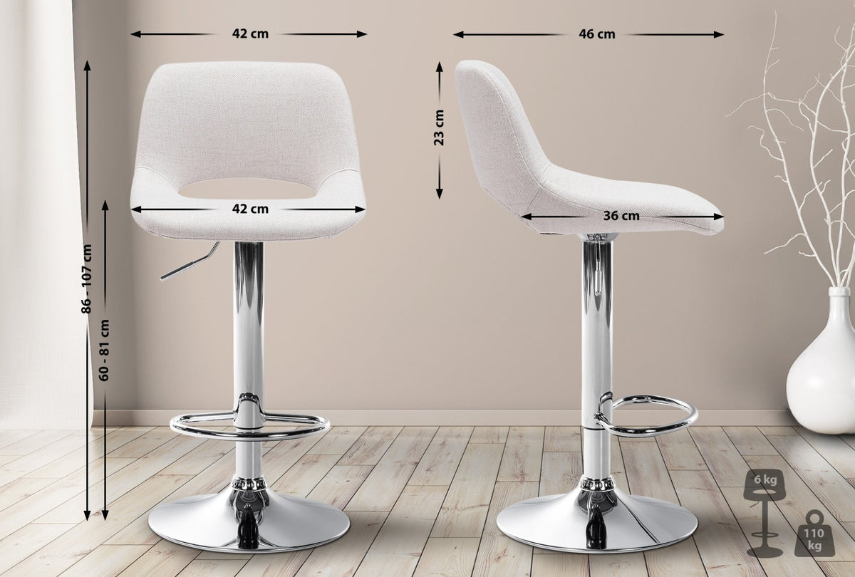 Set van 2 barkrukken Camden stof creme,Metaal in chroomoptiek creme