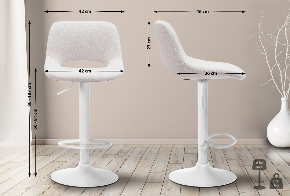 Set van 2 barkrukken Camden stof creme,Metaal mat wit creme