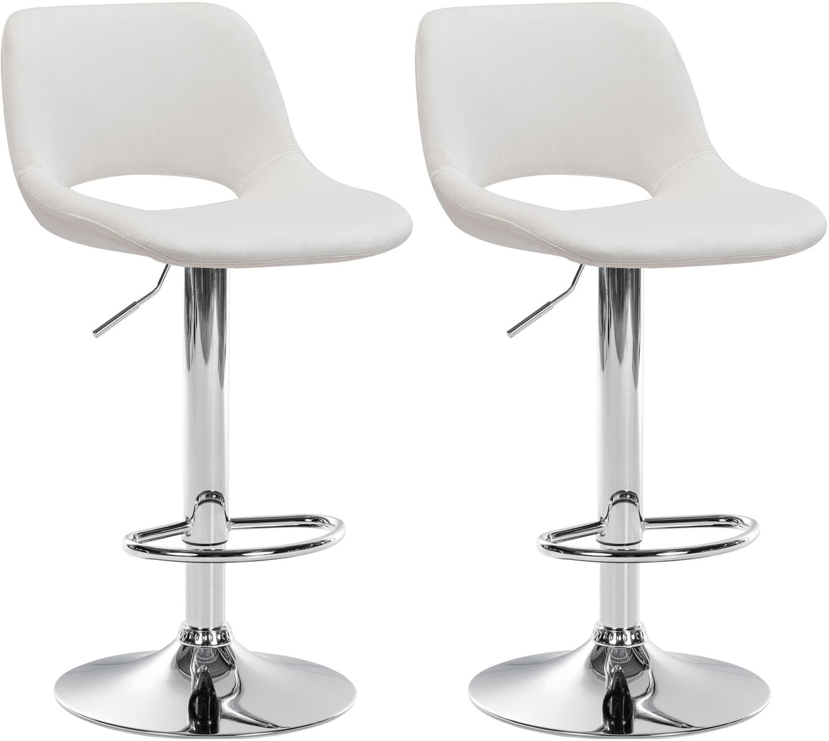 Set van 2 barkrukken Camden fluweel creme,Metaal in chroomoptiek creme