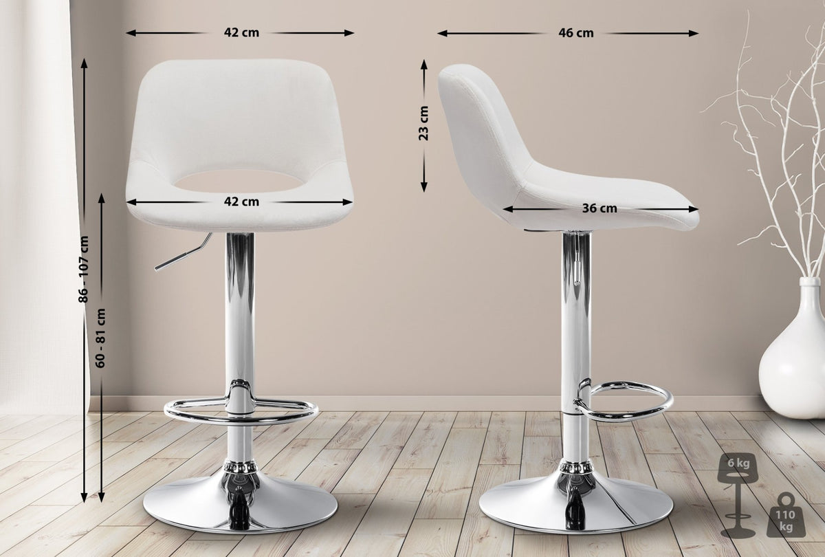 Set van 2 barkrukken Camden fluweel creme,Metaal in chroomoptiek creme
