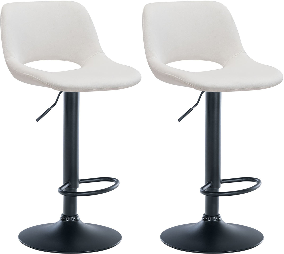 Set van 2 barkrukken Camden fluweel creme,Metaal mat zwart creme