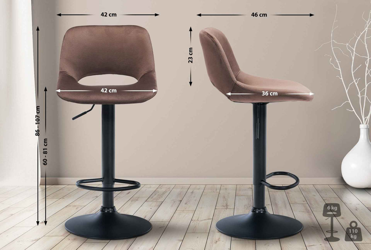 Set van 2 barkrukken Camden fluweel bruin,Metaal mat zwart braun