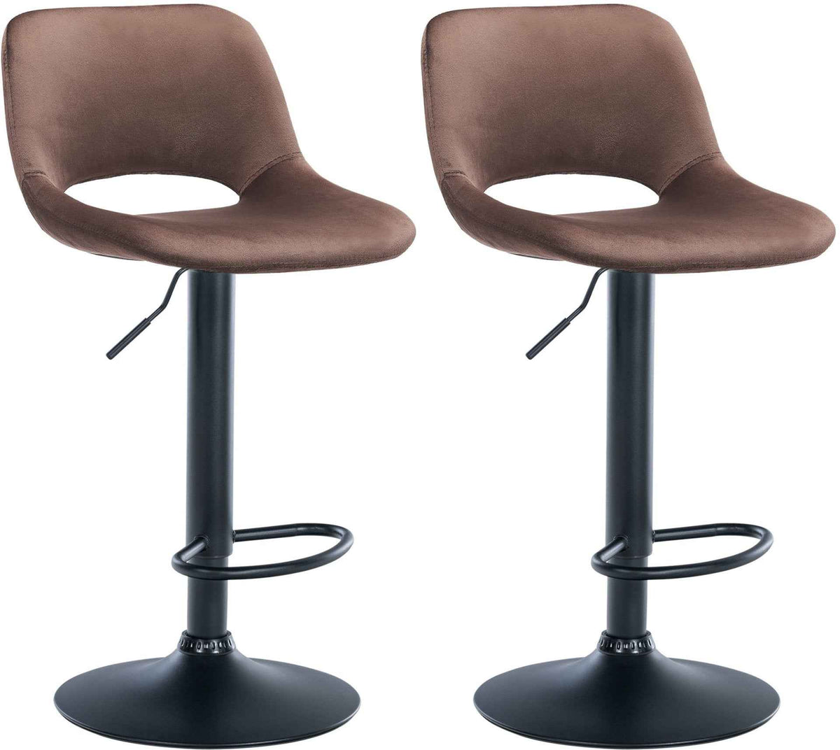 Set van 2 barkrukken Camden fluweel bruin,Metaal mat zwart braun