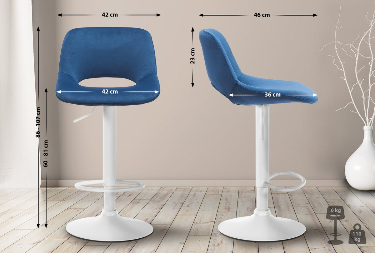 Set van 2 barkrukken Camden fluweel blauw,Metaal mat wit blau