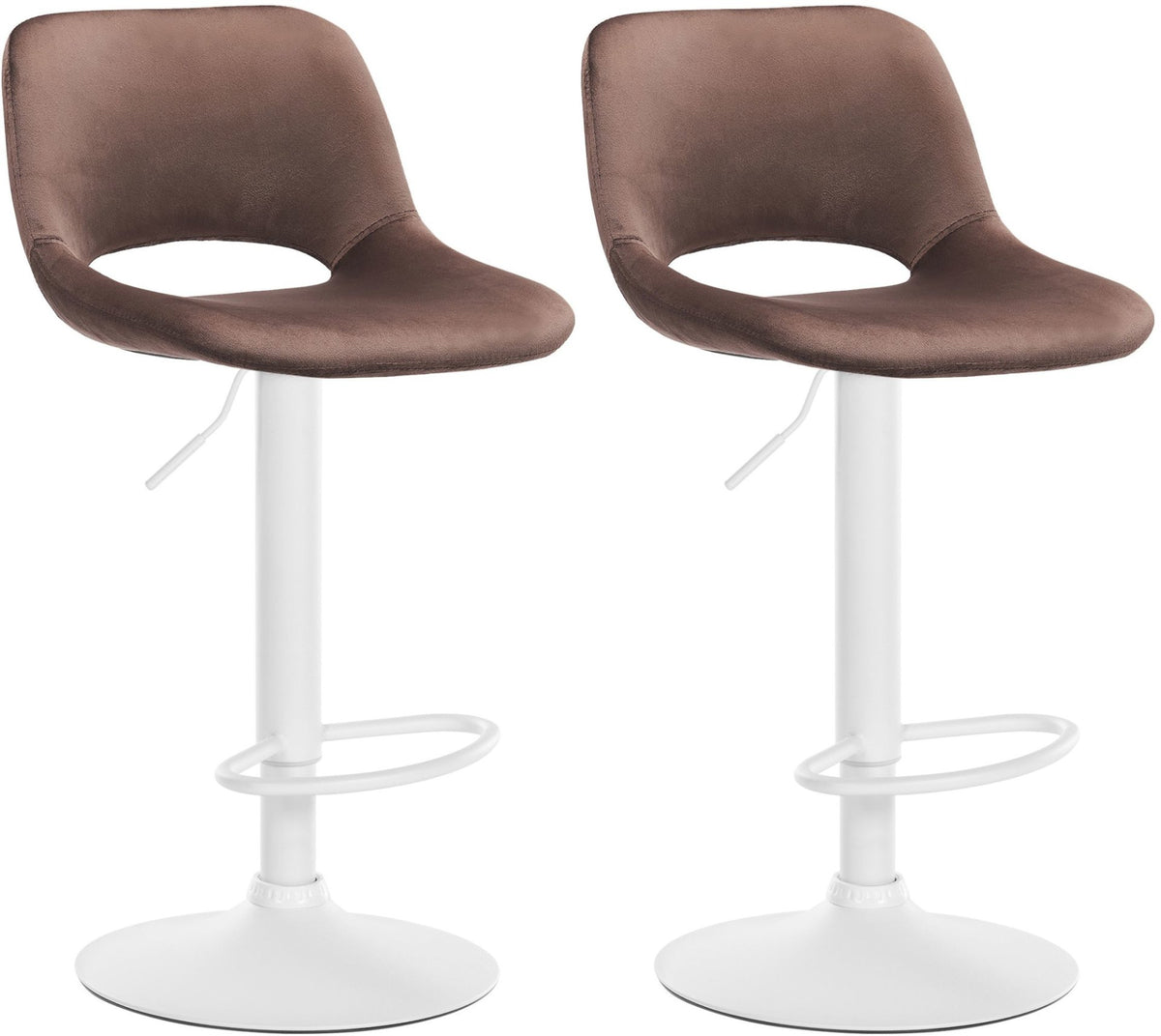 Set van 2 barkrukken Camden fluweel bruin,Metaal mat wit braun