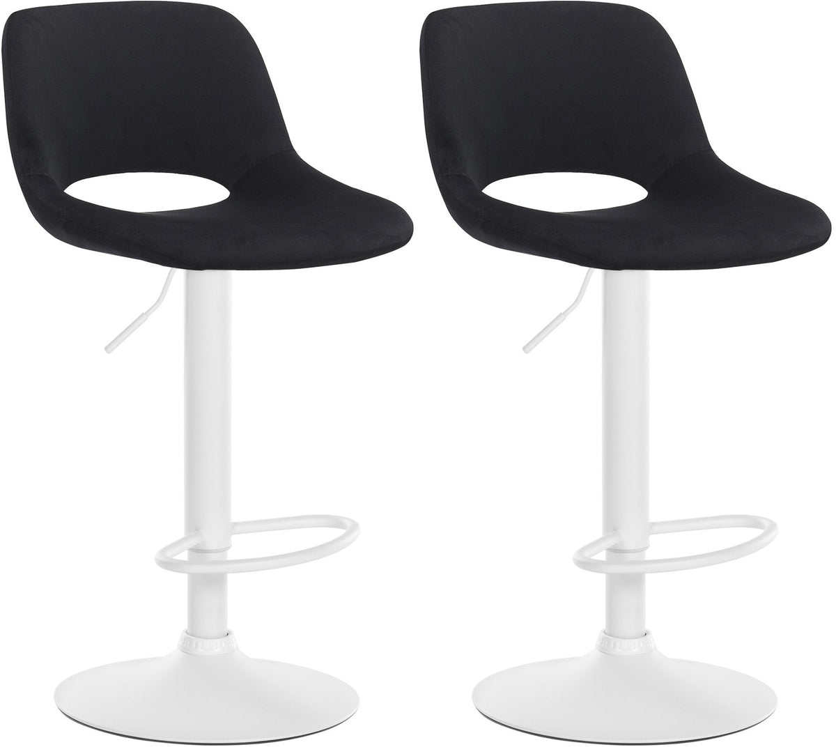 Set van 2 barkrukken Camden fluweel zwart,Metaal mat wit schwarz