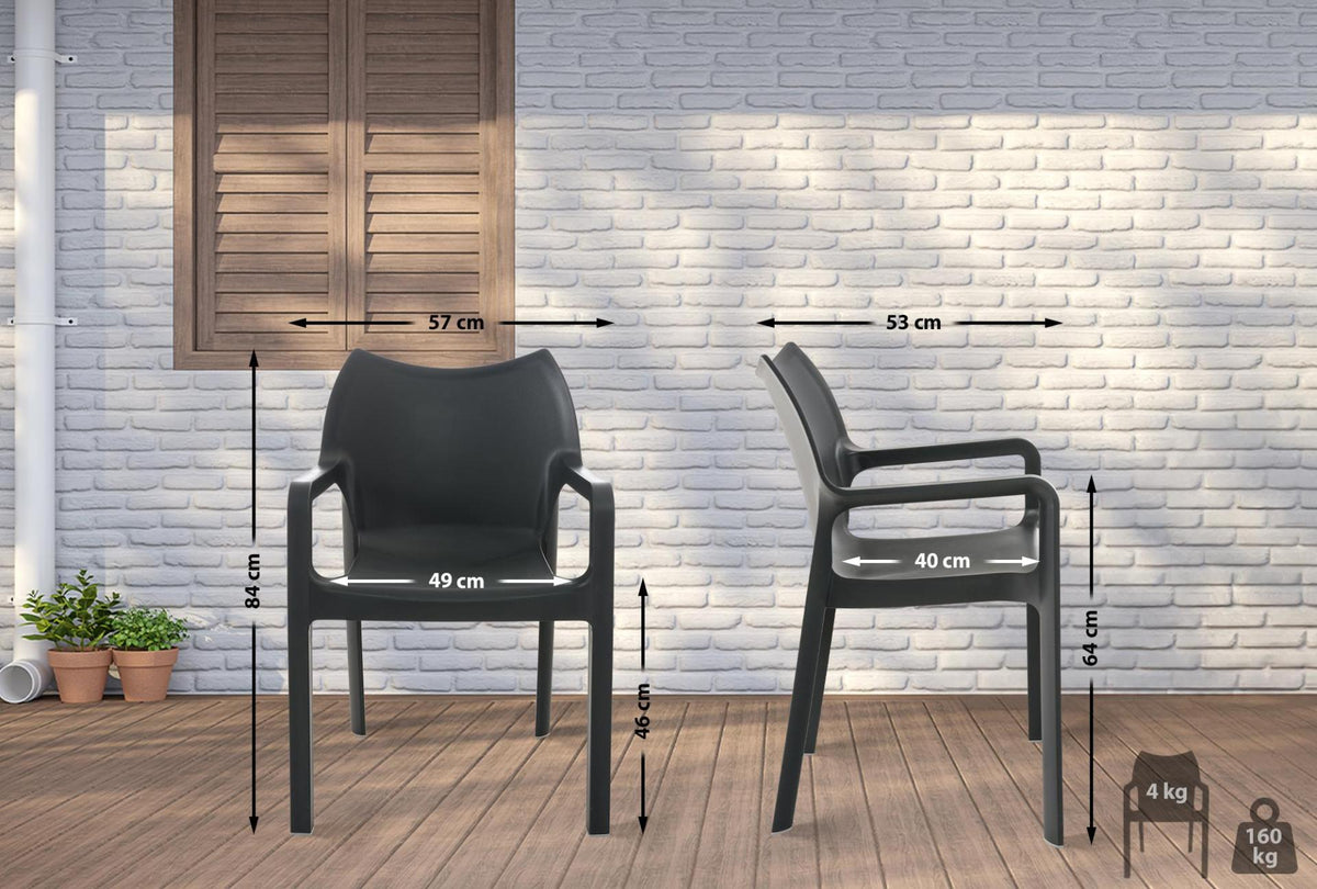 Set van 4 Diva tuinstoelen met armleuningen donkergrijs dunkelgrau