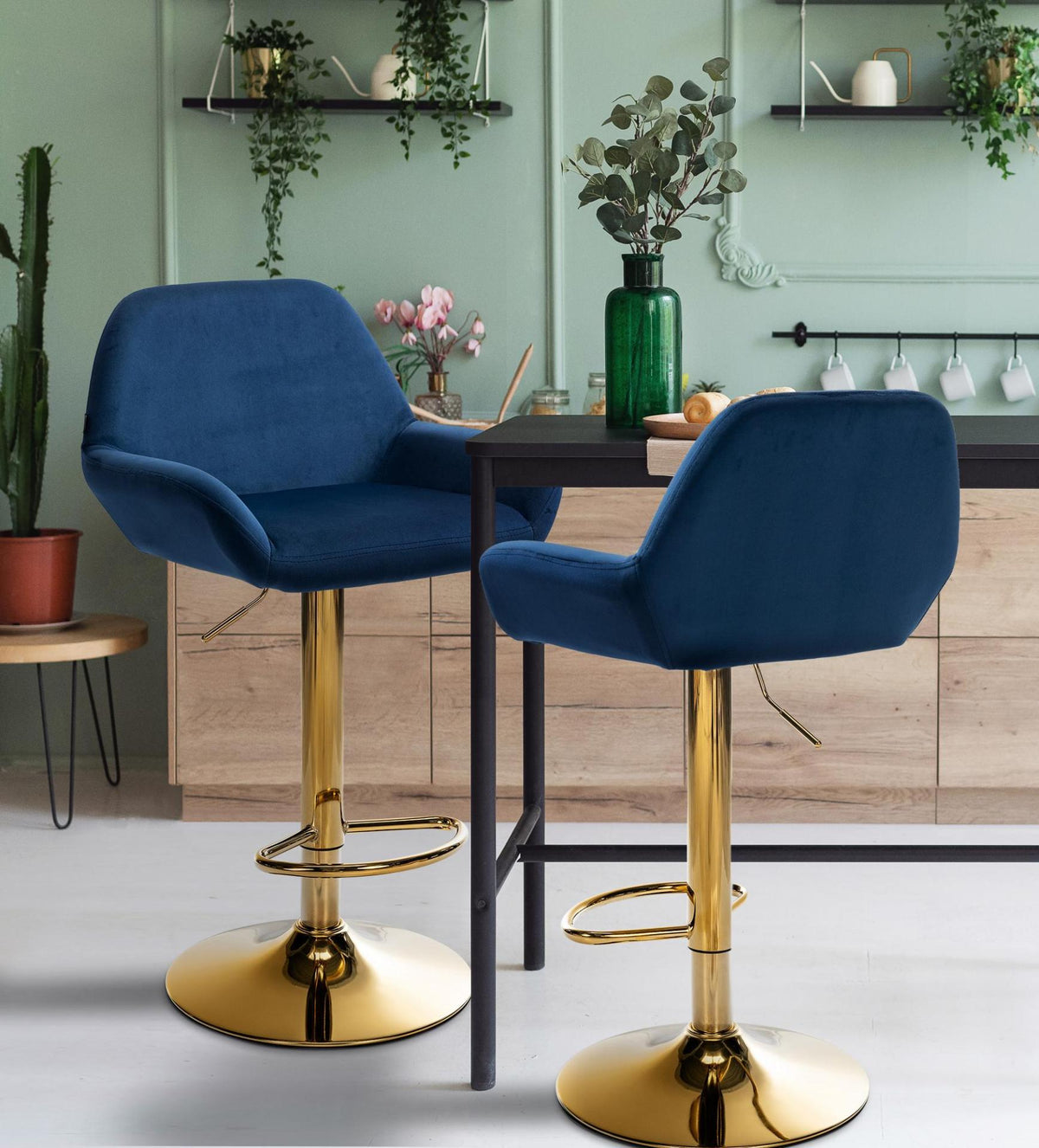 Barkruk Braga goud fluweel blauw blau