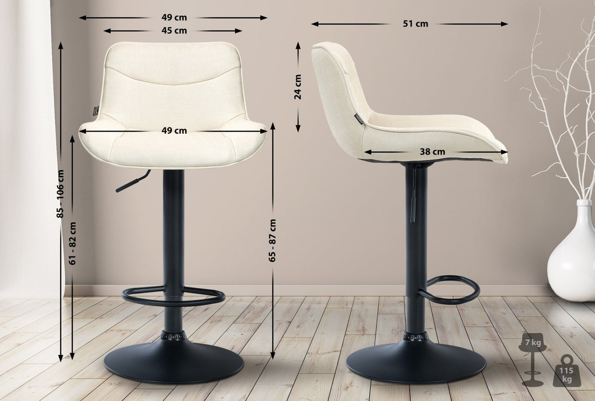 Set van 2 barkrukken Vonore stof creme,zwart creme