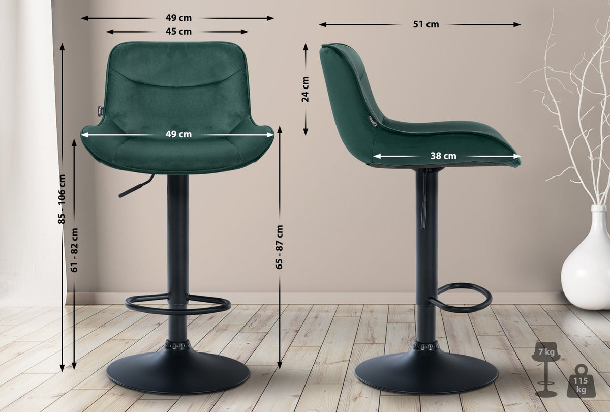 Set van 2 barkrukken Vonore fluweel groen,zwart grün