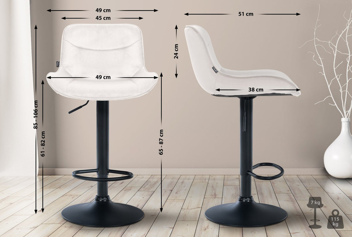 Set van 2 barkrukken Vonore fluweel creme,zwart creme