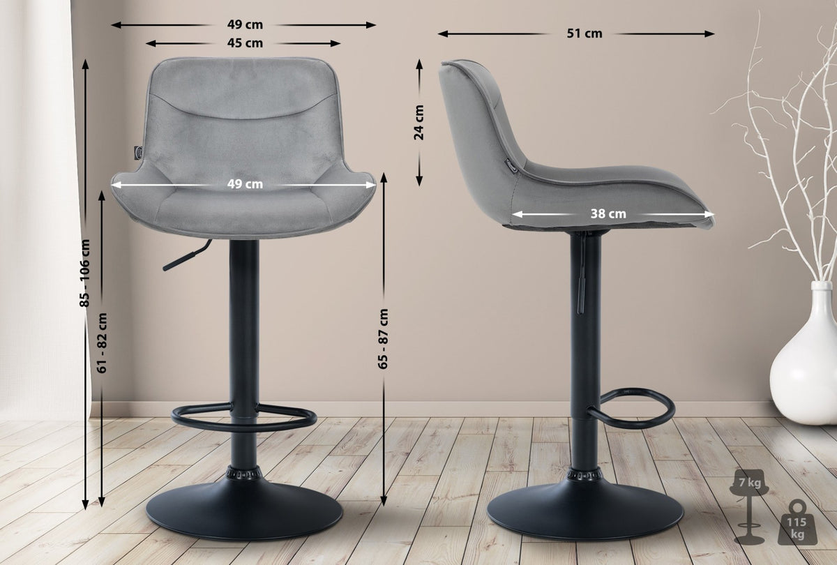 Set van 2 barkrukken Vonore fluweel grijs,zwart grau