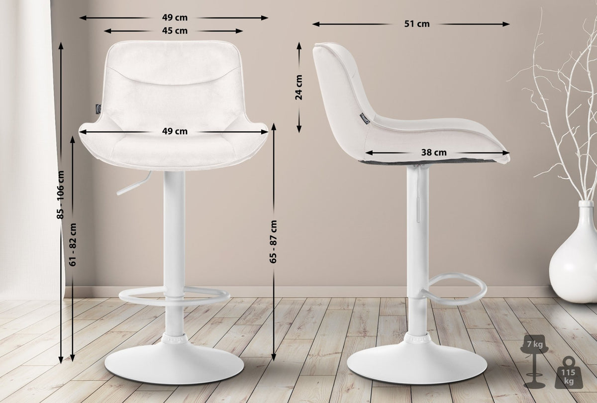 Set van 2 barkrukken Vonore fluweel creme,wit creme