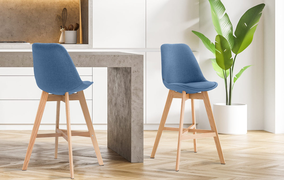 Set van 2 barkrukken Cannes stof blauw,natura blau