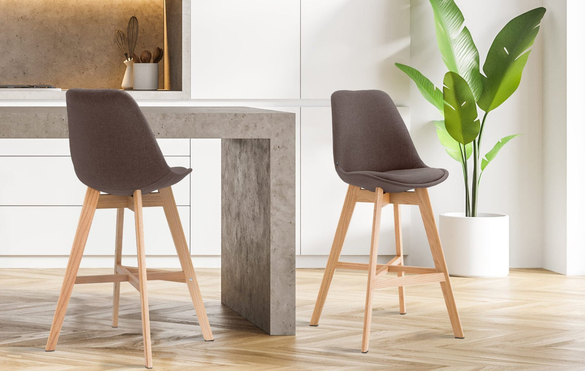 Set van 2 barkrukken Cannes stof bruin,natura braun
