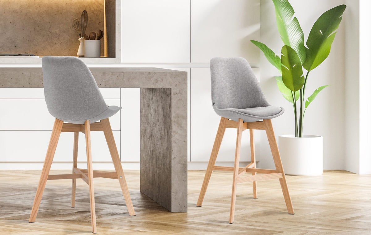 Set van 2 barkrukken Cannes stof grijs,natura grau
