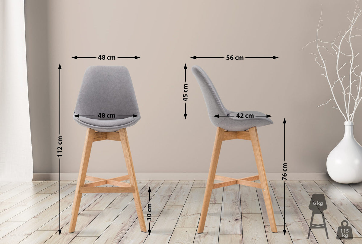 Set van 2 barkrukken Cannes stof grijs,natura grau