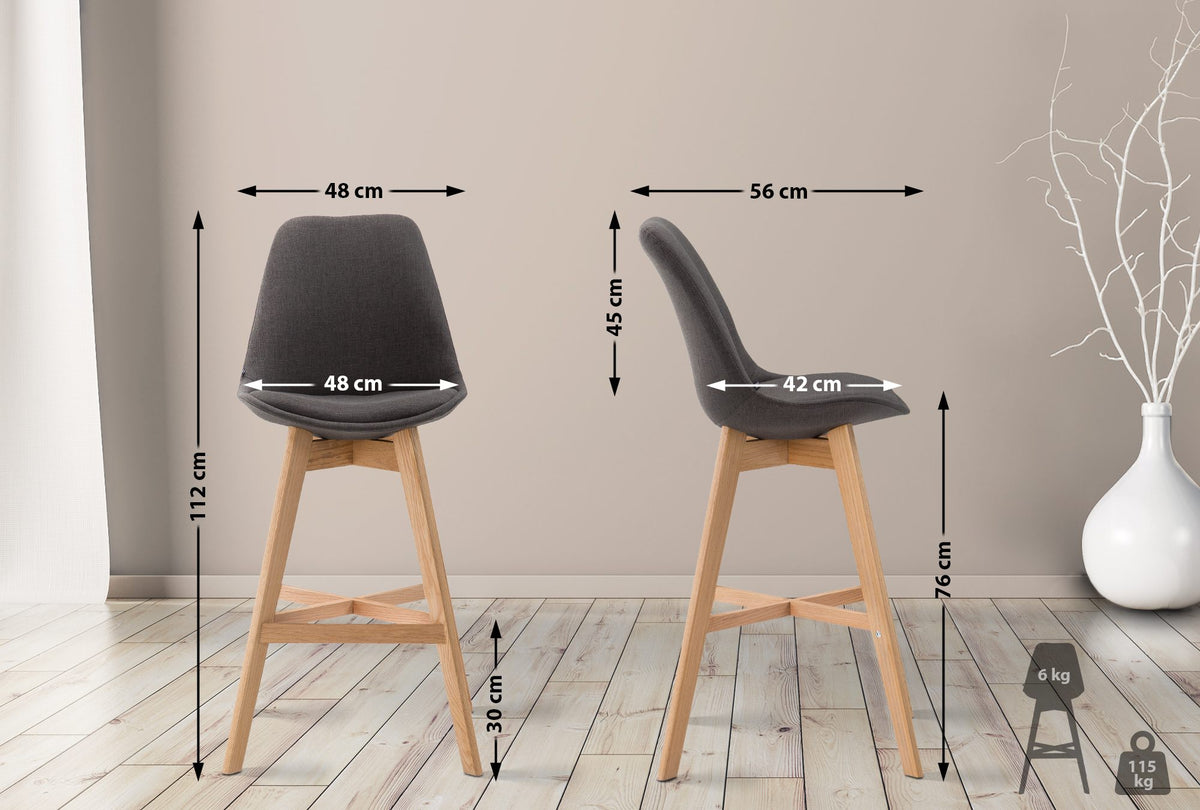 Set van 2 barkrukken Cannes stof donkergrijs,natura dunkelgrau
