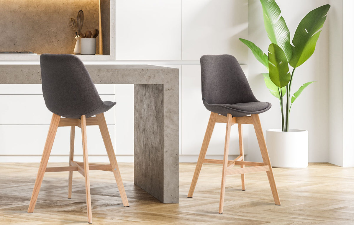 Set van 2 barkrukken Cannes stof donkergrijs,natura dunkelgrau