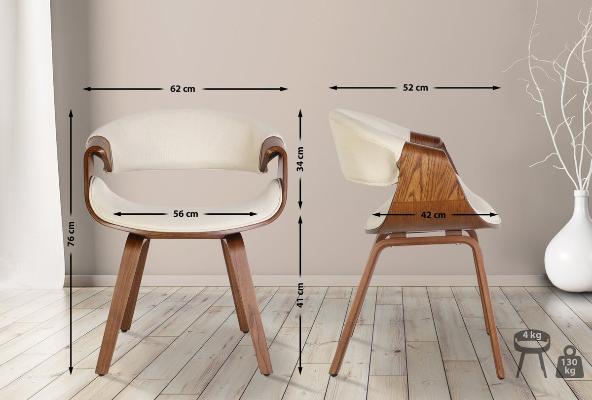 Set van 2 eetkamerstoelen Foley eiken/crème,Stof eiche/creme