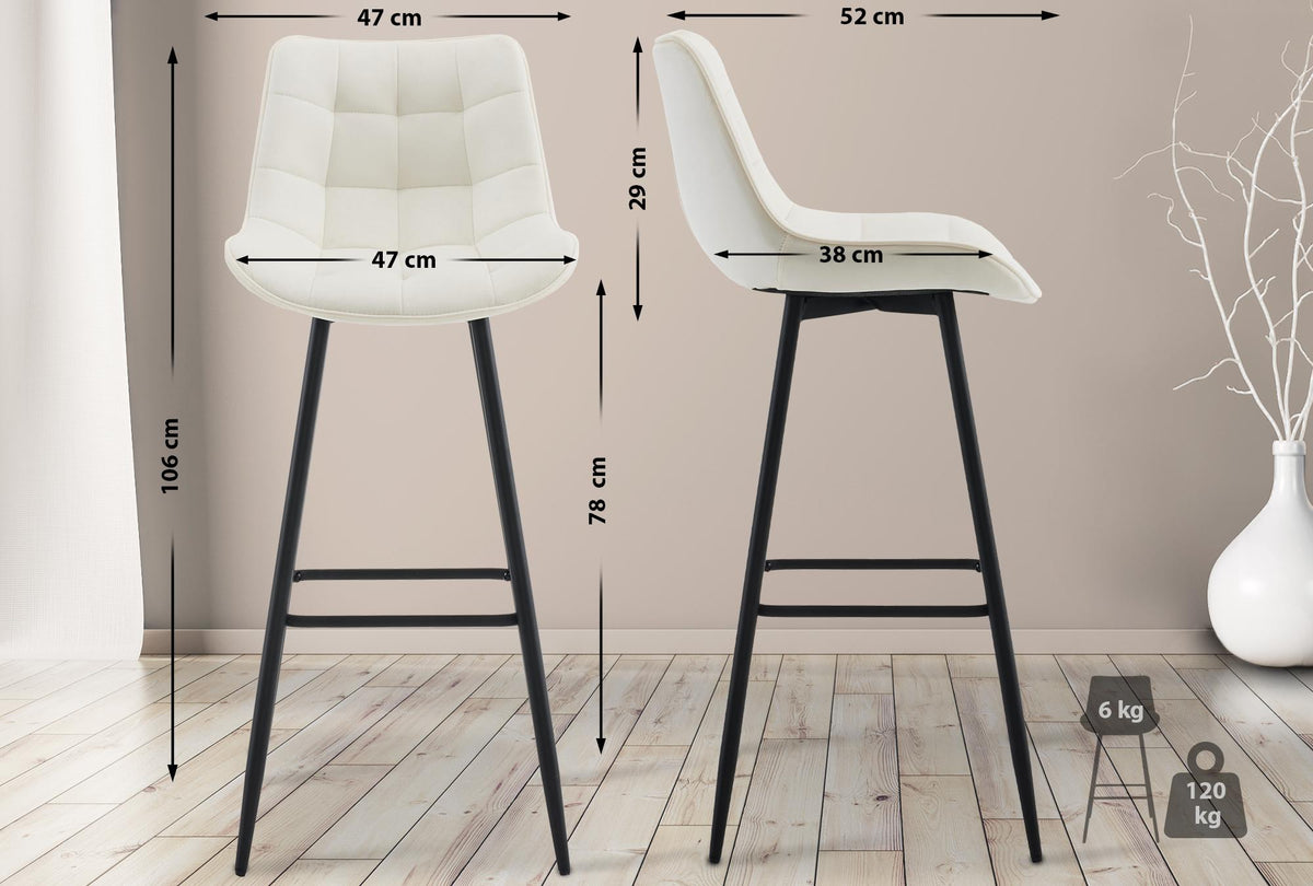 Set van 2 barkrukken Dartford creme,Fluweel creme