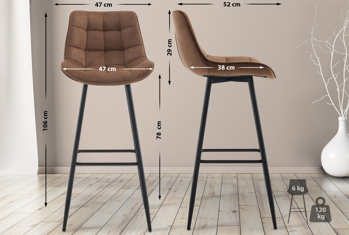 Set van 2 barkrukken Dartford bruin,Fluweel braun