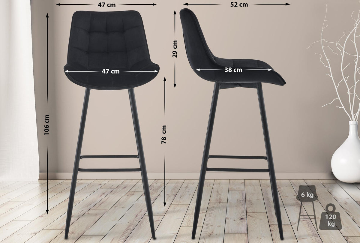 Set van 2 barkrukken Dartford zwart,Fluweel schwarz