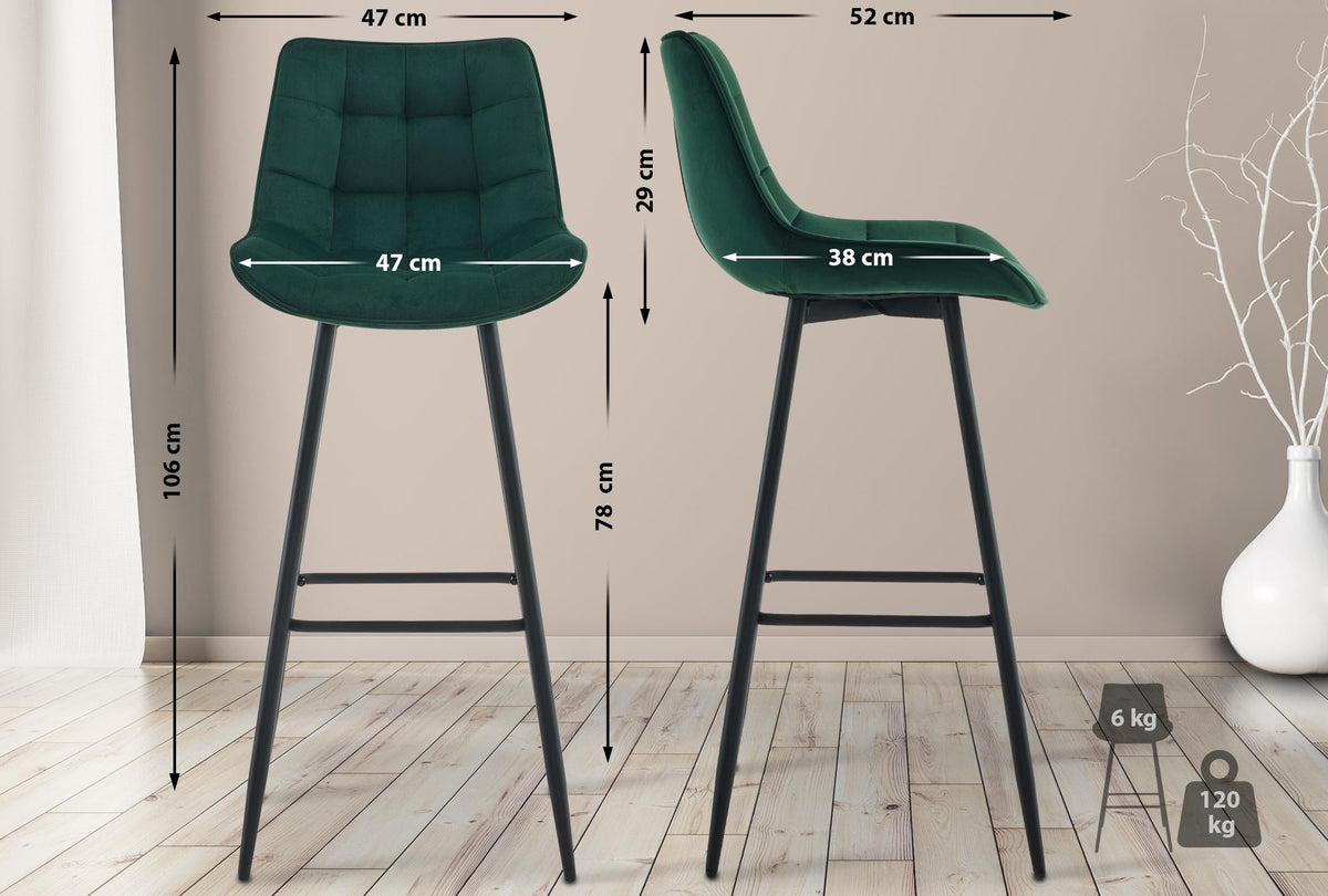 Set van 2 barkrukken Dartford groen,Fluweel grün