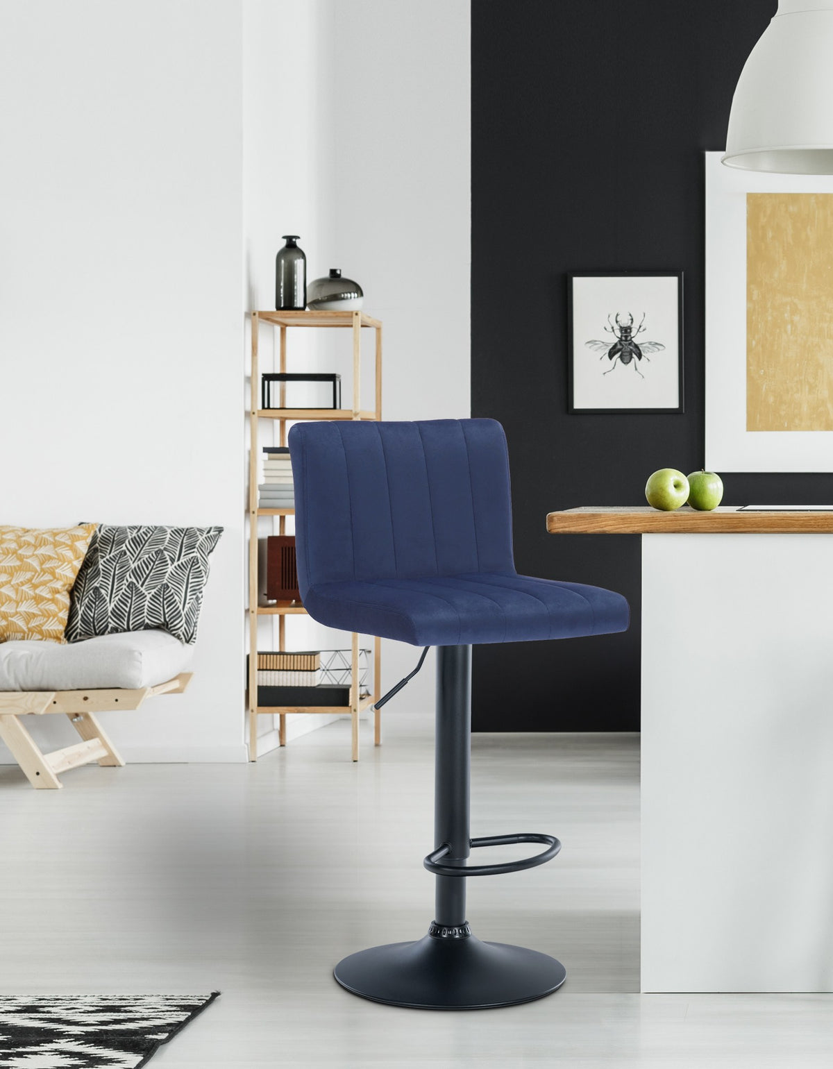 Set van 2 Barkrukken Jamie Fluweel blauw blau