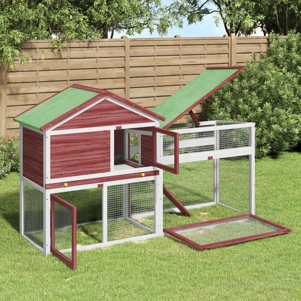 vidaXL Konijnenhok 185,5x60,5x109,5 cm massief grenenhout bruin - Aashly