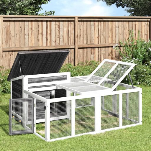 vidaXL Konijnenhok 144x123x67,5 cm massief grenenhout mokkakleurig - Aashly