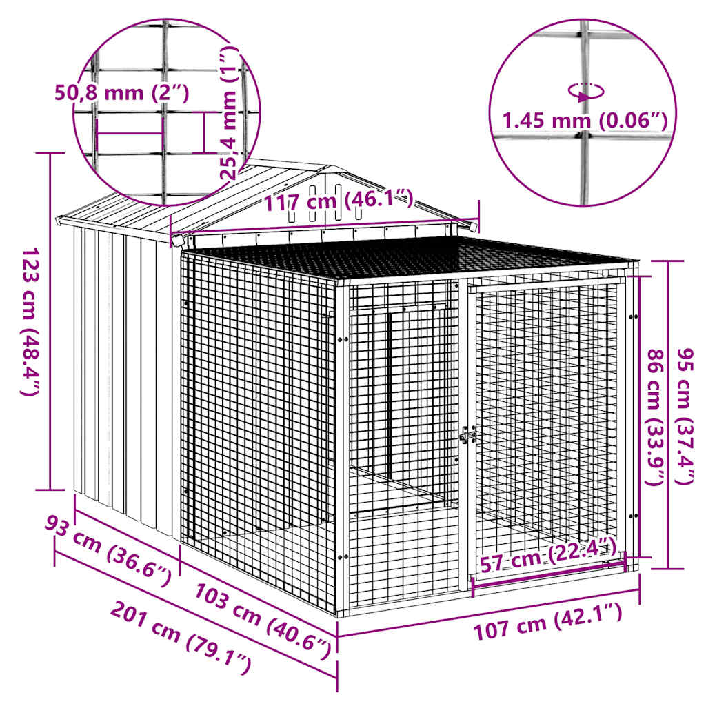 vidaXL Kippenhok met ren 117x813x123 cm staal lichtgrijs - Aashly