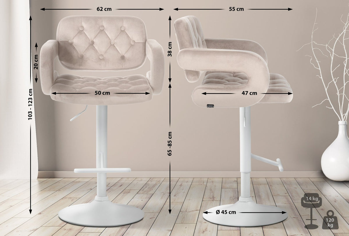 Barkruk Dublin fluweel creme,Metaal mat wit creme