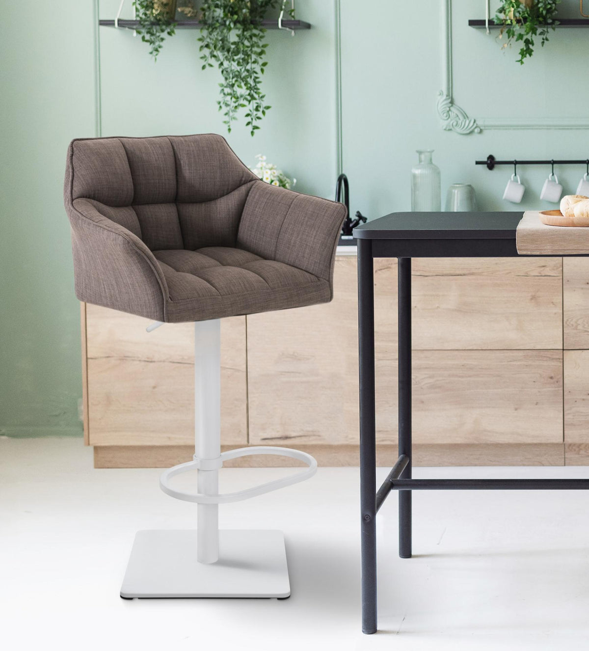 Set van 2 barkrukken Damaso stof wit,grijs grau