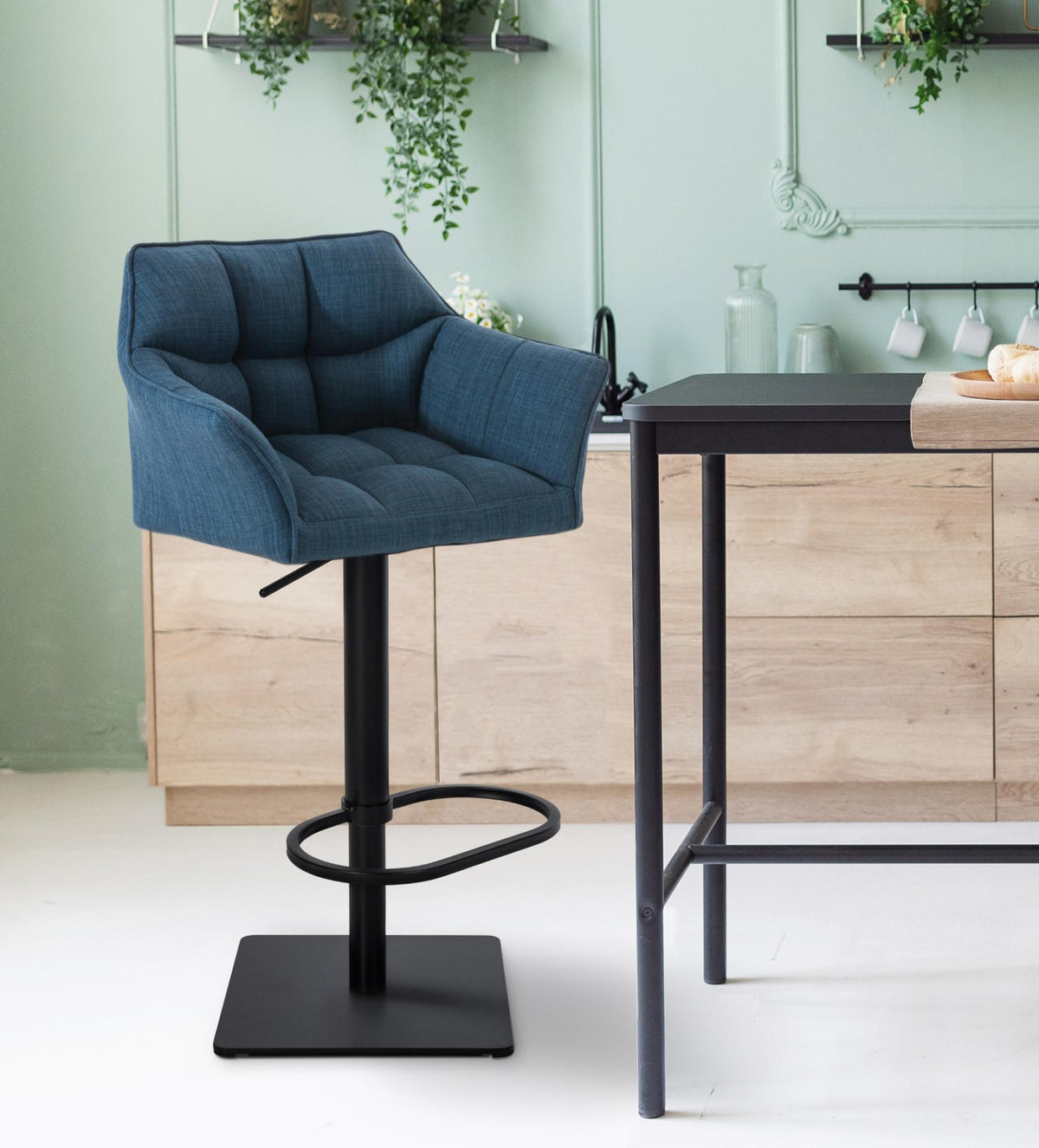 Set van 2 barkrukken Damaso stof zwart,blauw blau