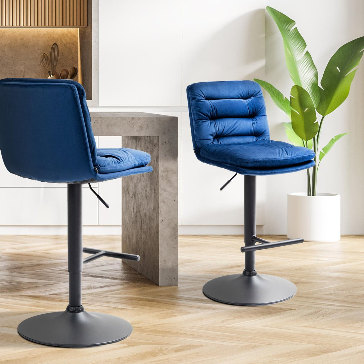 Barkruk Damar Fluweel blauw,zwart blau