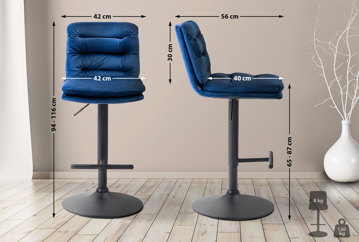 Barkruk Damar Fluweel blauw,zwart blau