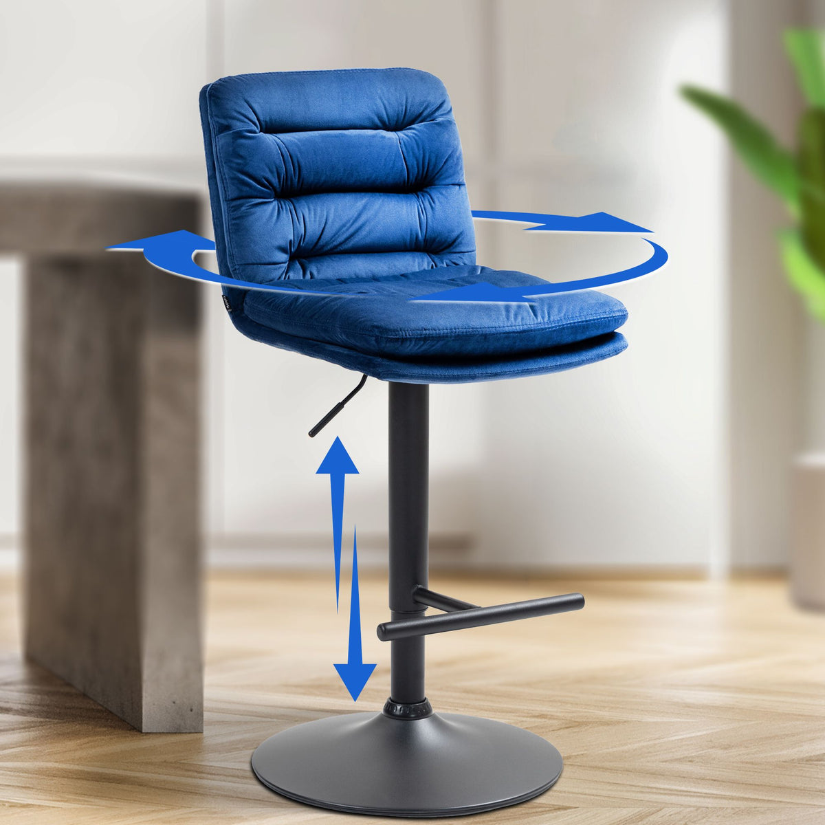 Barkruk Damar Fluweel blauw,zwart blau