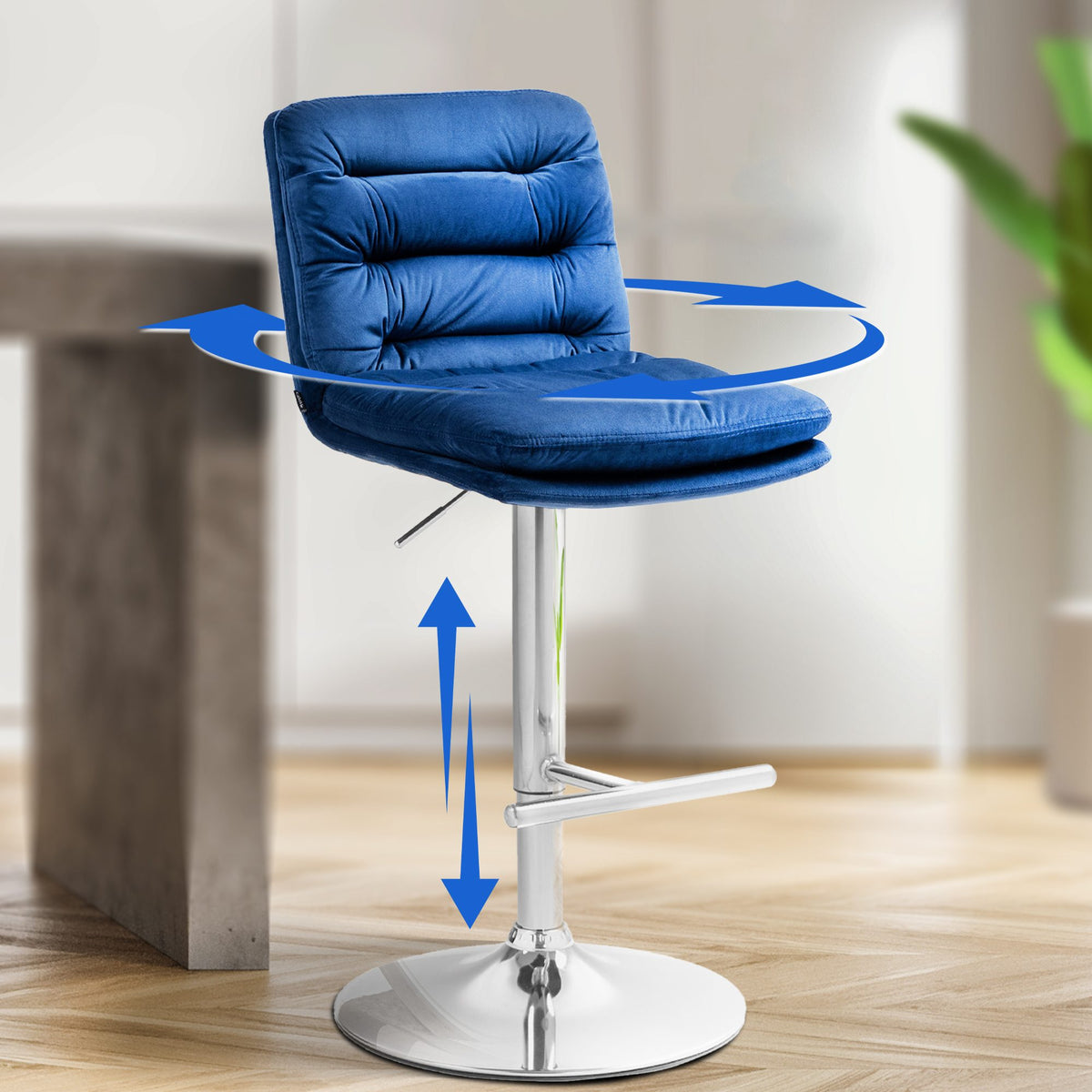 Barkruk Damar Fluweel blauw,chroom blau