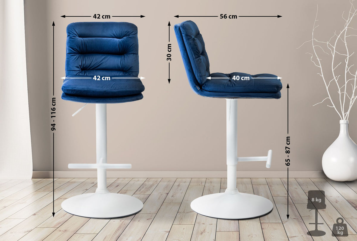 Barkruk Damar Fluweel blauw,wit blau