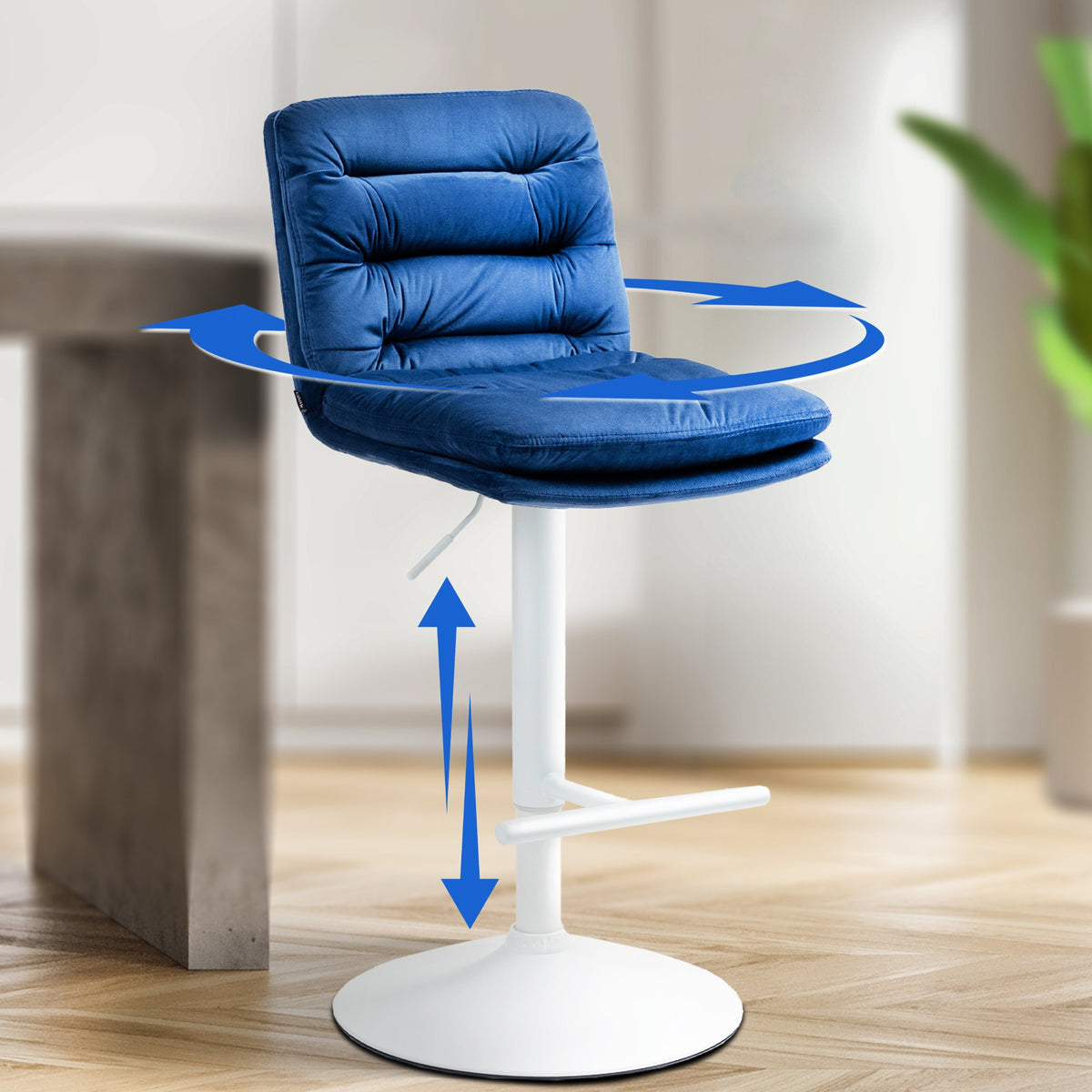 Barkruk Damar Fluweel blauw,wit blau