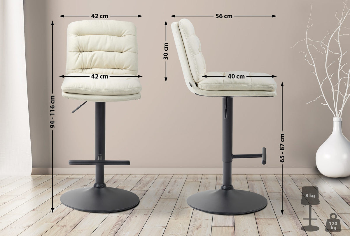 Barkruk Damar Stof creme,zwart creme